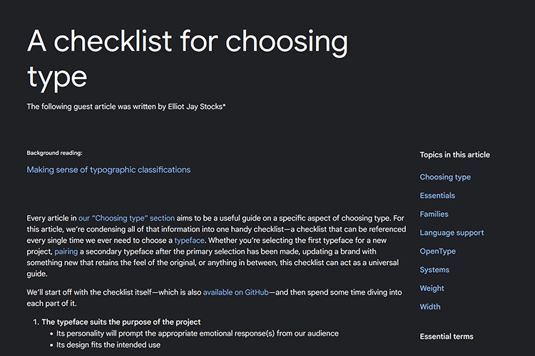 A checklist for choosing type