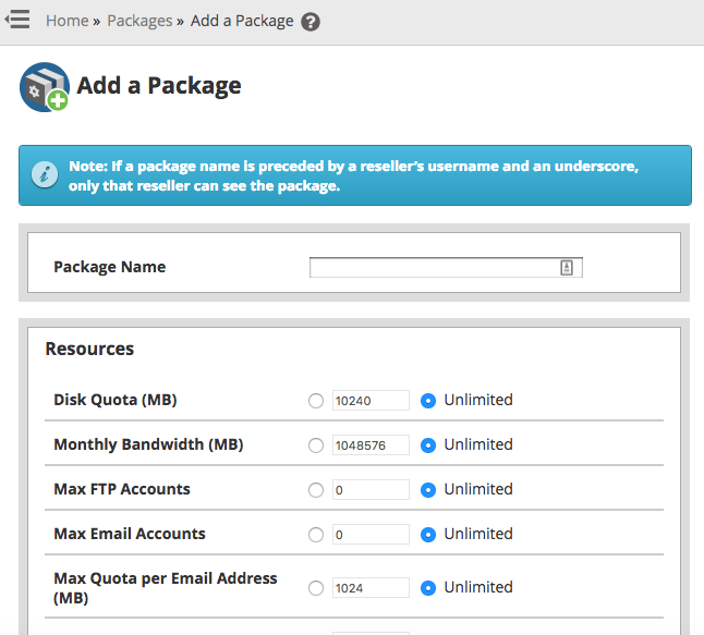Add a new Hosting Package
