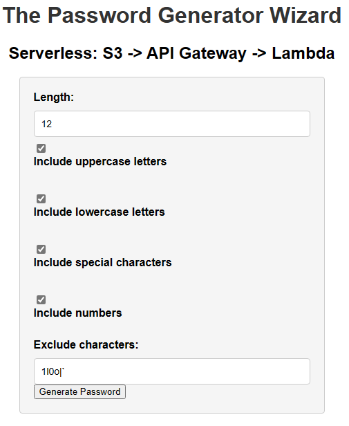 AWS Serverless Password Generator