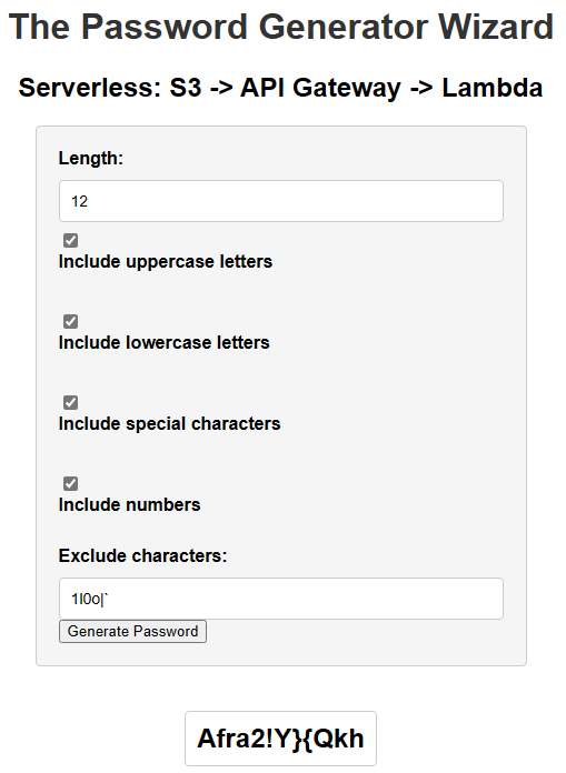 AWS Serverless Password Generator