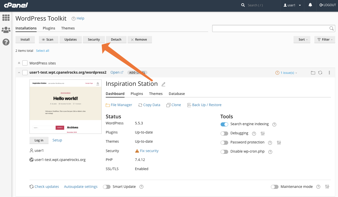 cPanel WordPress Toolkit Security Tab