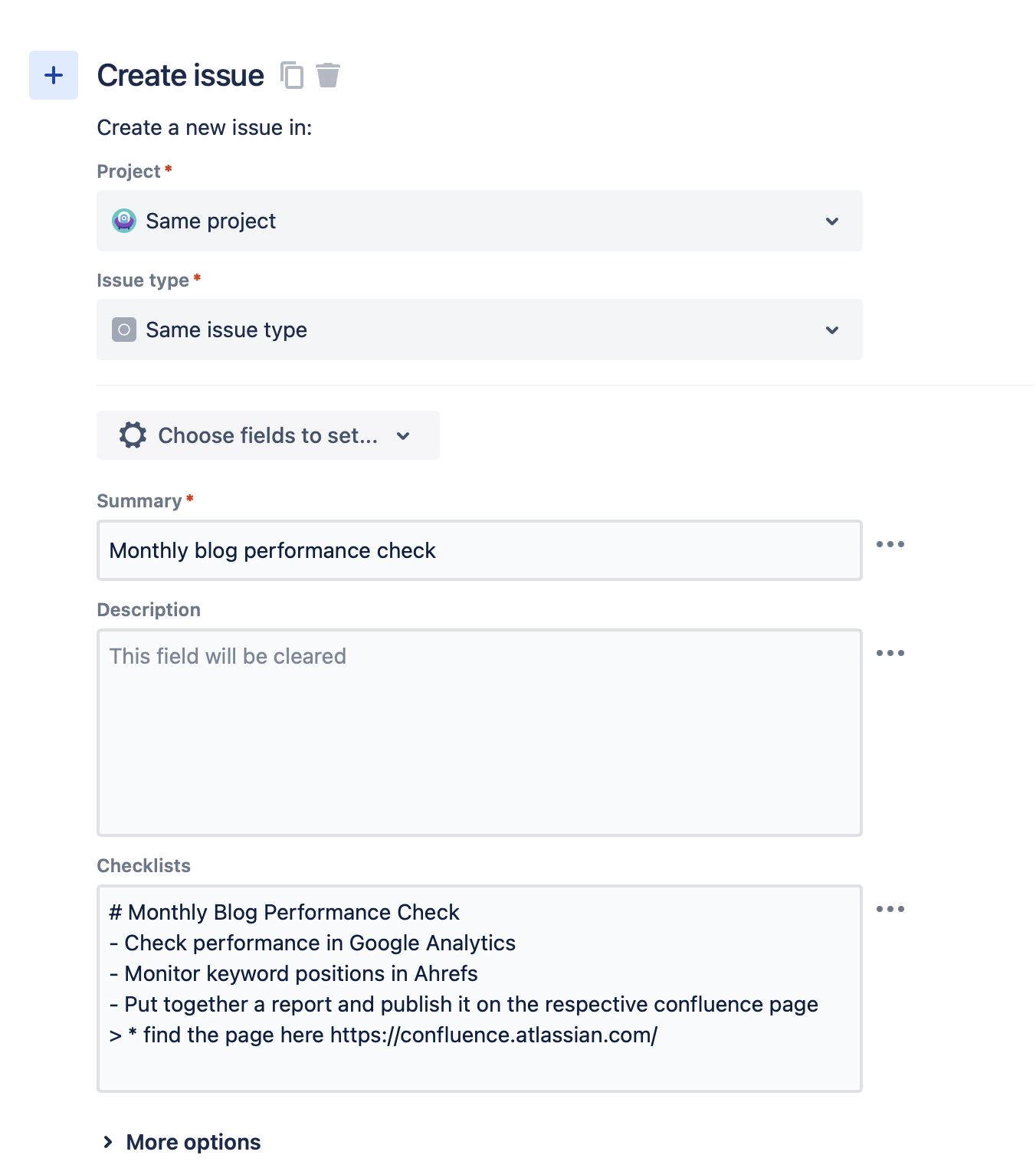 Create issue trigger custom fields