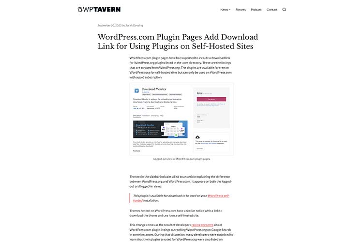 WordPress.com Plugin Pages Add Download Link for Using Plugins on Self-Hosted Sites