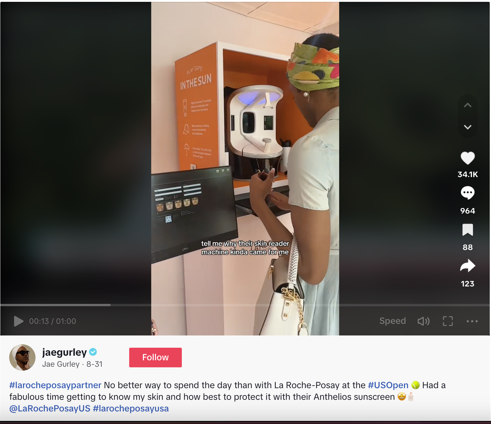 A TikTok video from @JaeGurley at La Roche-Posay's brand activation at the US Open.