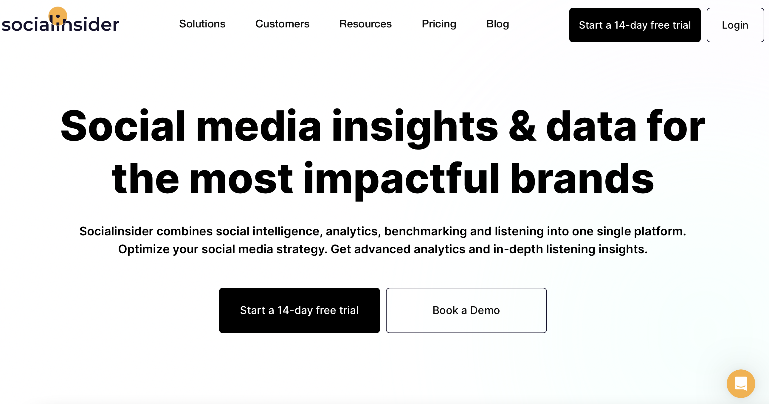 socialinsider homepage showing text that reads "social media insights and data for the most impactful brands"