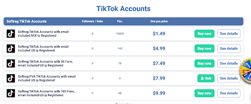 A screenshot of account listings on Accfarm