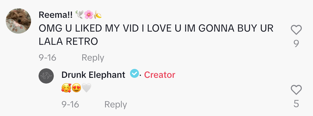 drunk elephant responding to comment