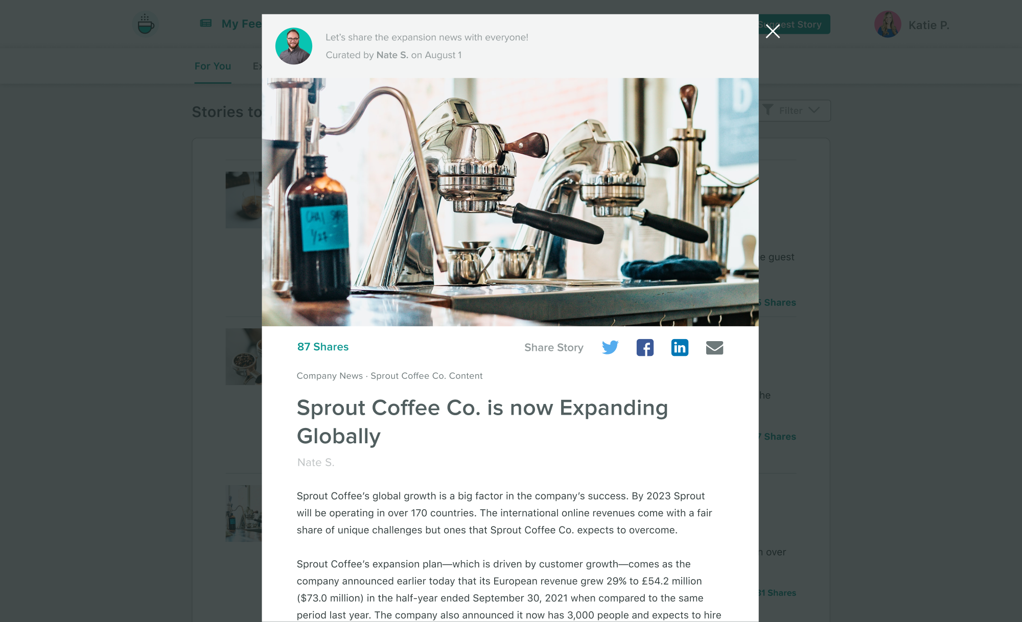 A curated social media post on Sprout's Employee Advocacy platform.