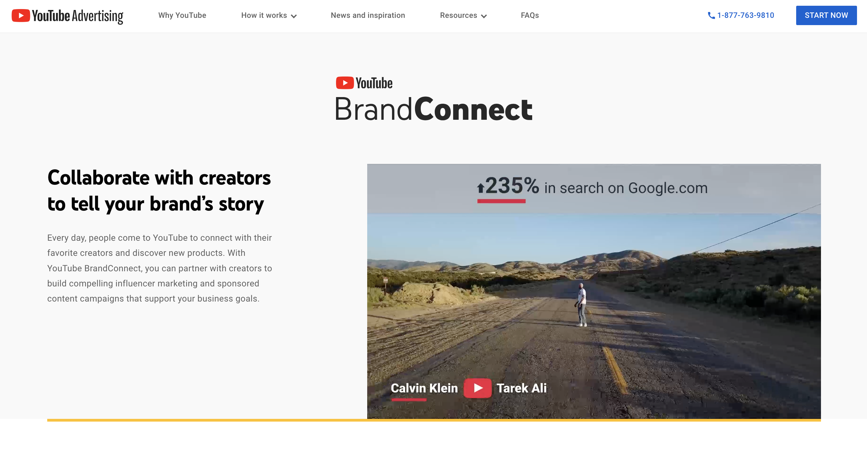 A screenshot of influencer marketing platform YouTube BrandConnect's website