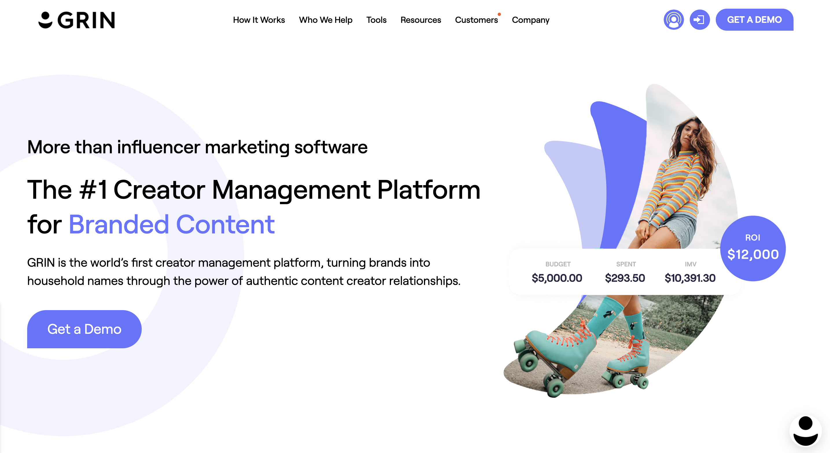 A screenshot of influencer marketing platform Grin's website