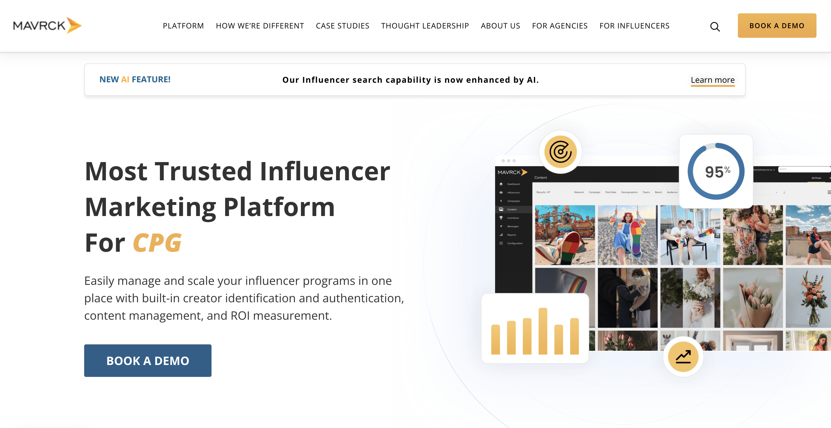 A screenshot of influencer marketing platform Mavrck's website