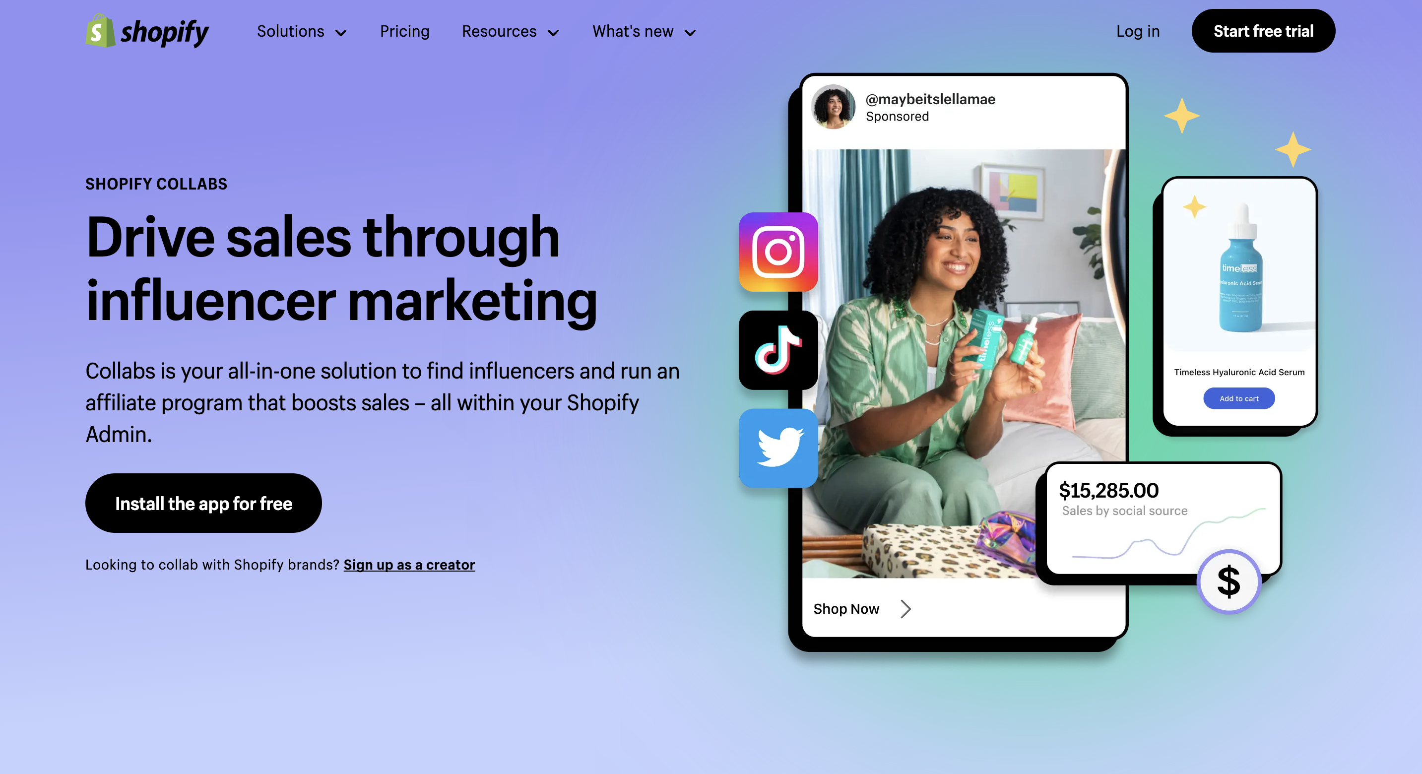 A screenshot of influencer marketing platform Shopify Collabs' website