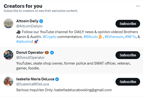 Screenshot of a list of suggested Creators for a Twitter user.