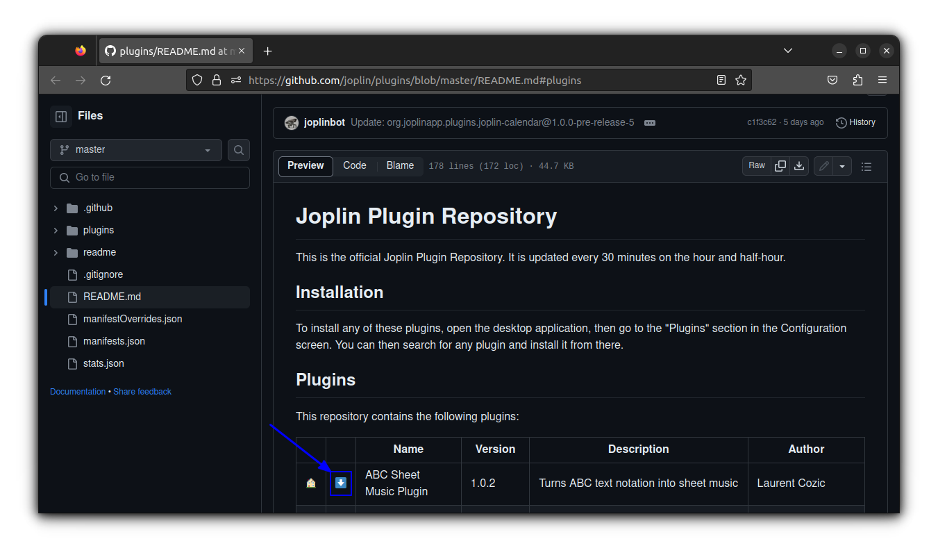 The Joplin Plugin repository, where you can download the third-party plugins for Joplin