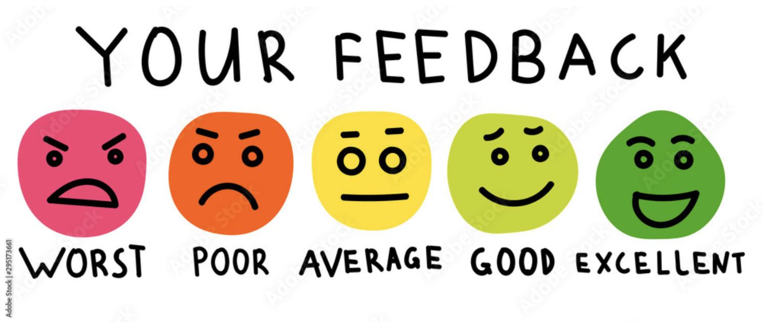 The image shows five smiley faces with different feelings ranging from worst to excellent.