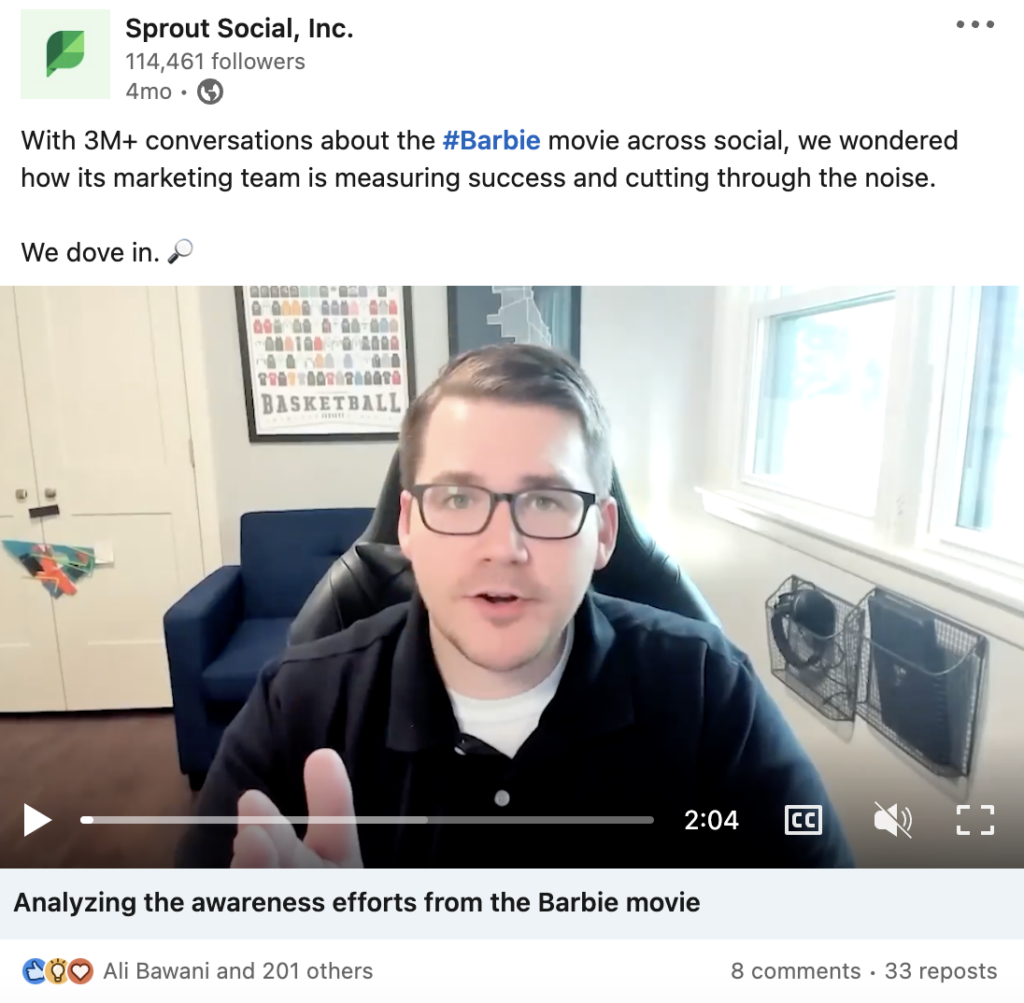 Screenshot of a LinkedIn video that shows how Sprout's Query Builder cuts through the noise in social listening.