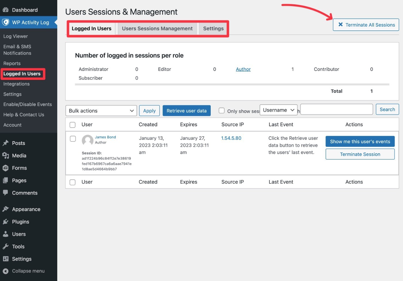 User and session management