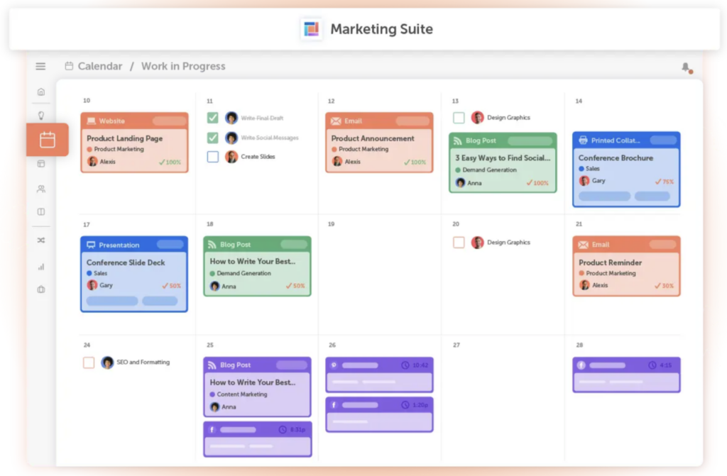 CoSchedule's calendar that provides global visibility of your projects and campaigns in a cross-functional view.