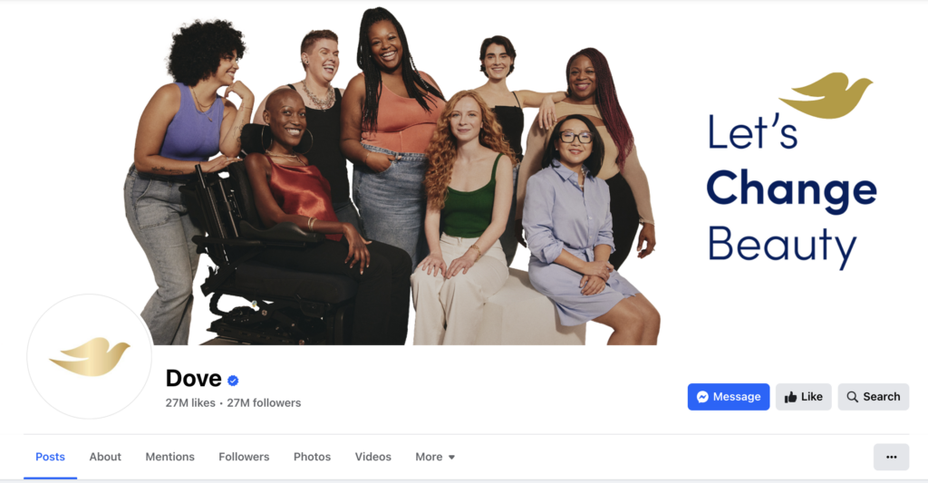 Dove's Facebook banner showing women from all hues of life smiling and happy being themselves.