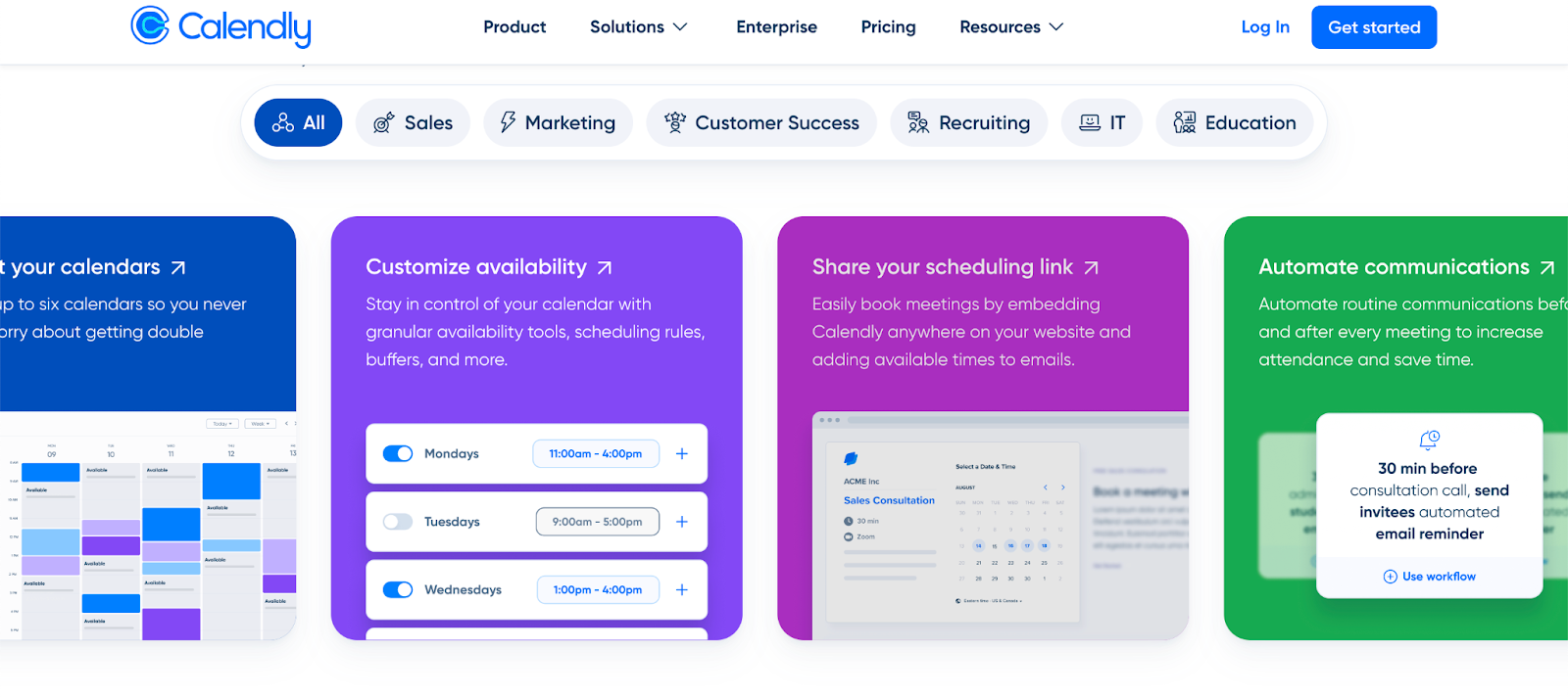A screenshot of Calendly’s homepage featuring its unique selling propositions. 