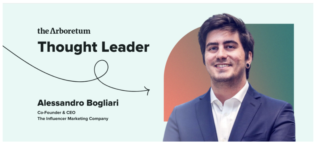 A screenshot of one of the thought leader members of The Arb, Alessandro Bogliari, Co-Founder & CEO of The Influencer Marketing Factory, an Influencer Marketing Agency that helps companies increase their brand awareness.