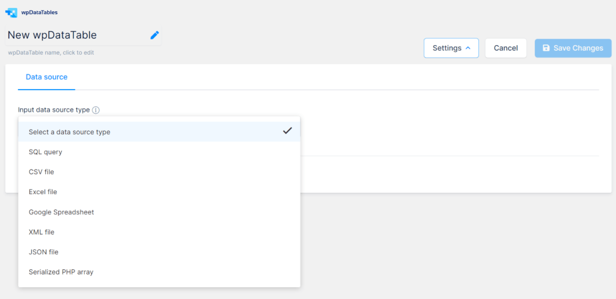 wpDataTables sync table source