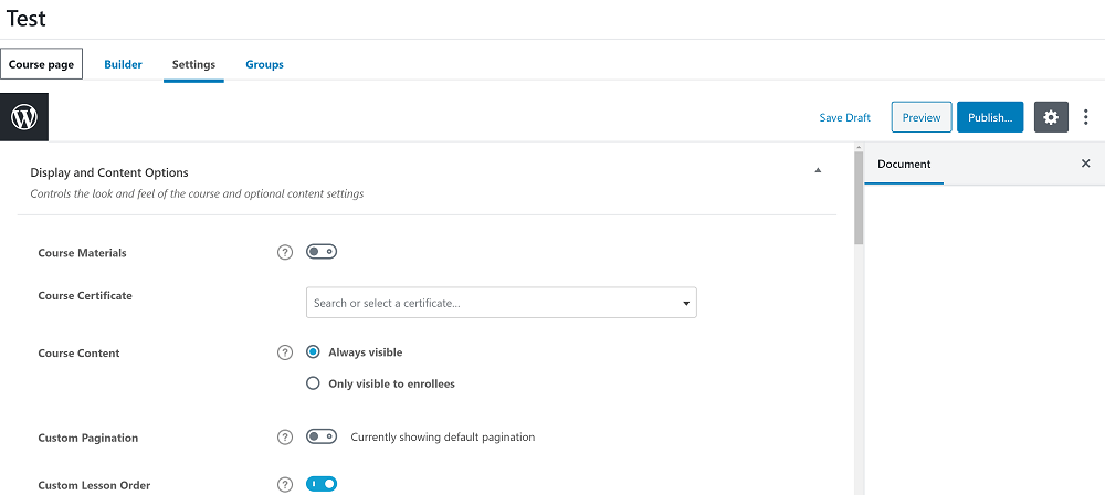 LearnDash vs LifterLMS: LearnDash course settings