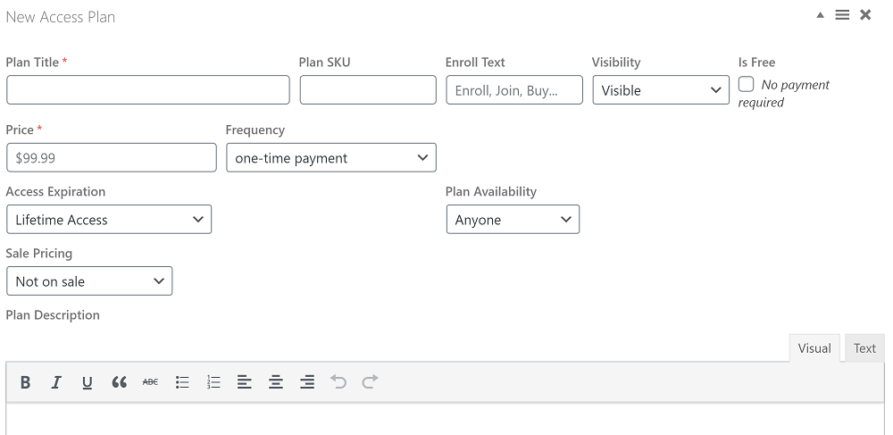 LifterLMS Access Plans
