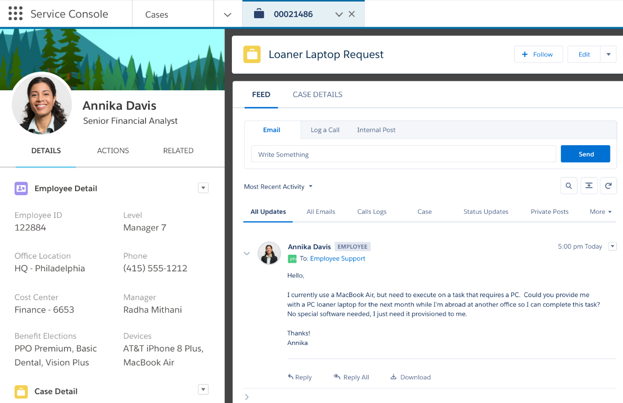 Screenshot of the Salesforce customer service tools.
