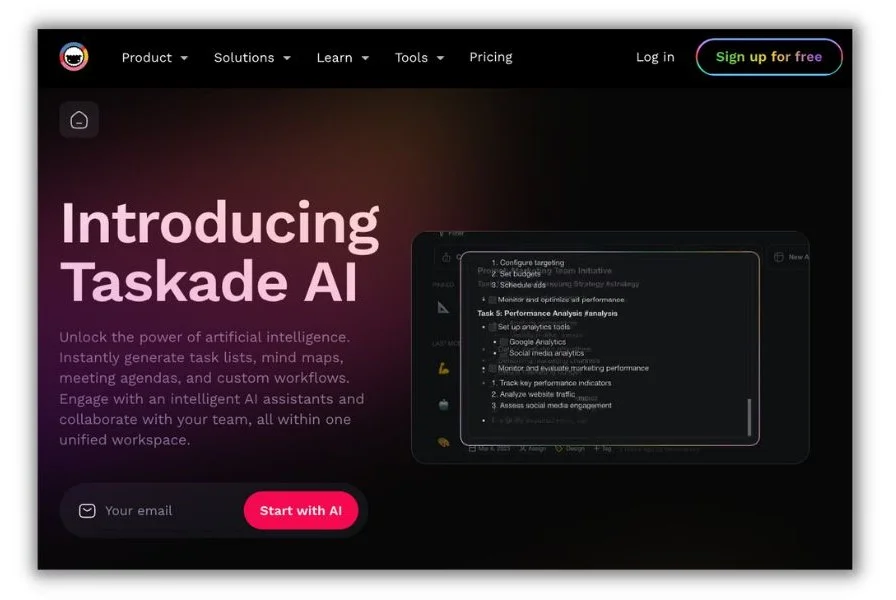 AI tools for marketing agency - Taskade home screen.