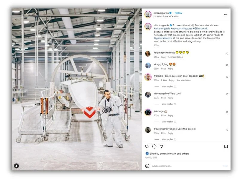 B2B marketing trends - Instagram post showing GE's jet engine facility