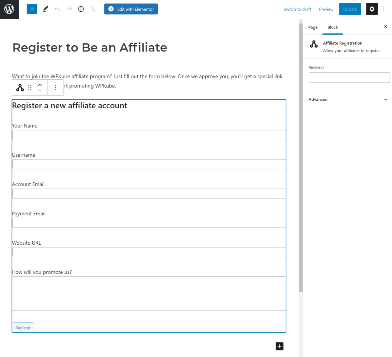 Affiliate register block