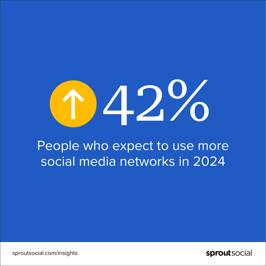 A data call-out that reads: 42% of people who expect to use more social media networks in 2024. 