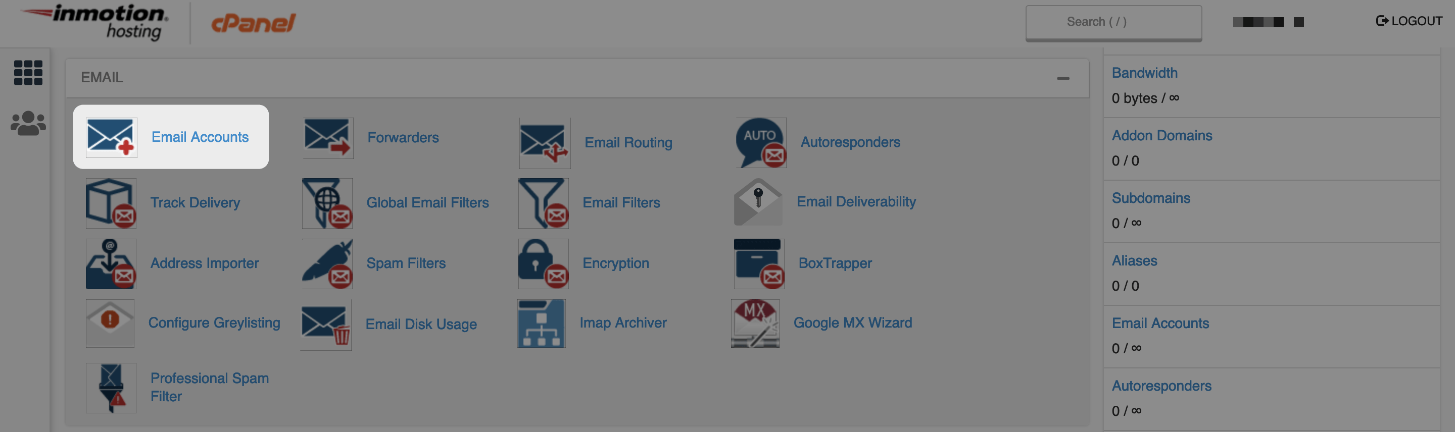 The Email Accounts option in cPanel.