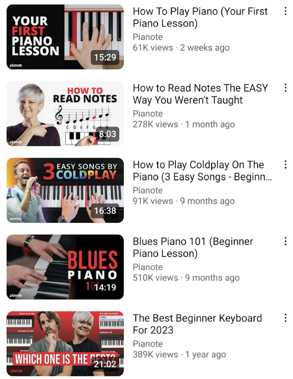 example of YouTube SEO from Pianote YouTube channel