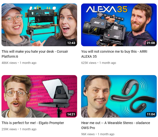 YouTube thumbnail examples