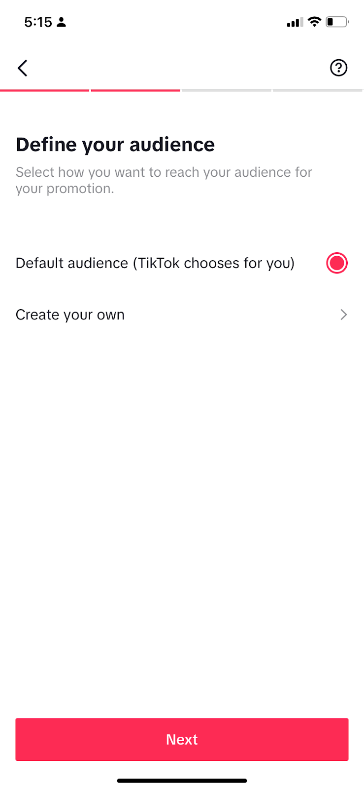 The Define Your Audience screen in TikTok Promote