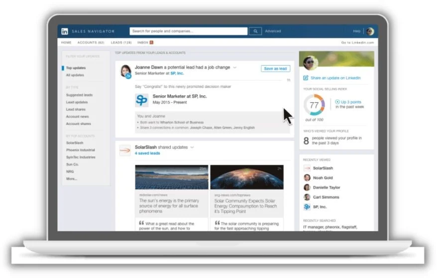Social selling - Screenshot of LinkedIn Navigator.