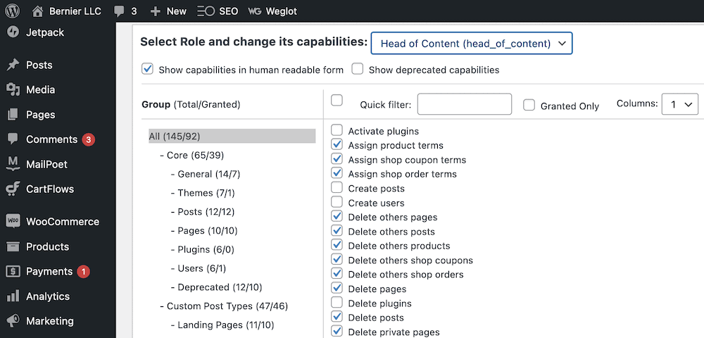 Showing the list of capabilities in human-readable form.