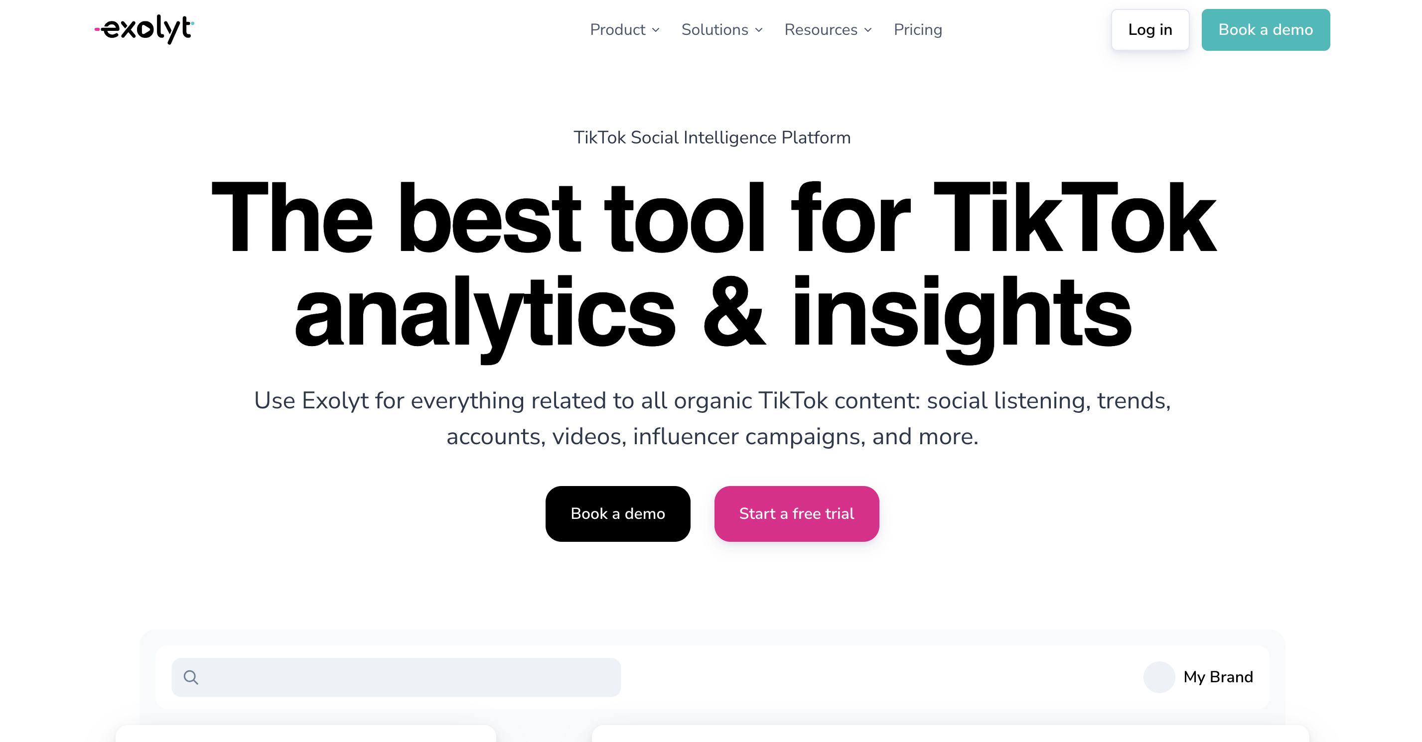 A screenshot of TikTok analytics tool Exolyt's website