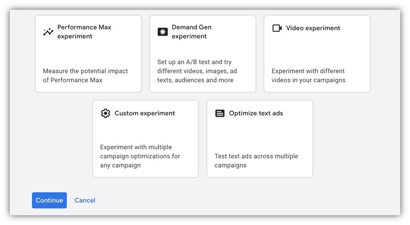 ab testing examples - google ads experiment screenshot