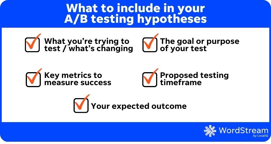 ppc ab testing examples - checklist of what to include in a ppc test hypothesis