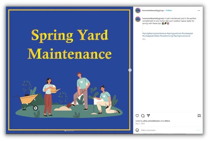 April content ideas - Real estate agent post about spring yard work.