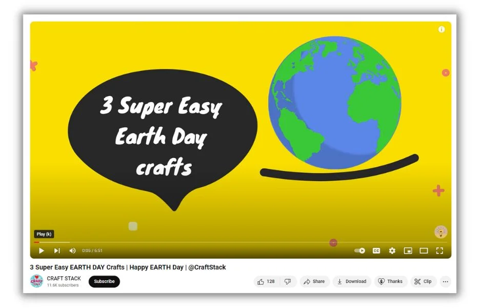 April content ideas - YouTube video about Earth Day crafts.