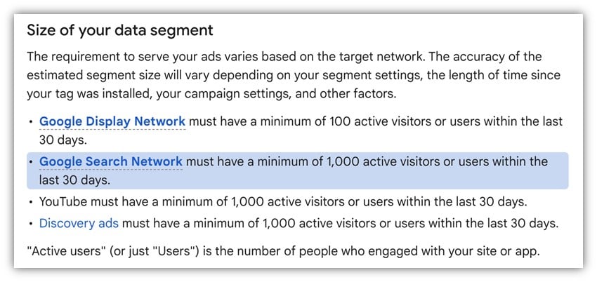 search audiences - google ads audience segment requirements 