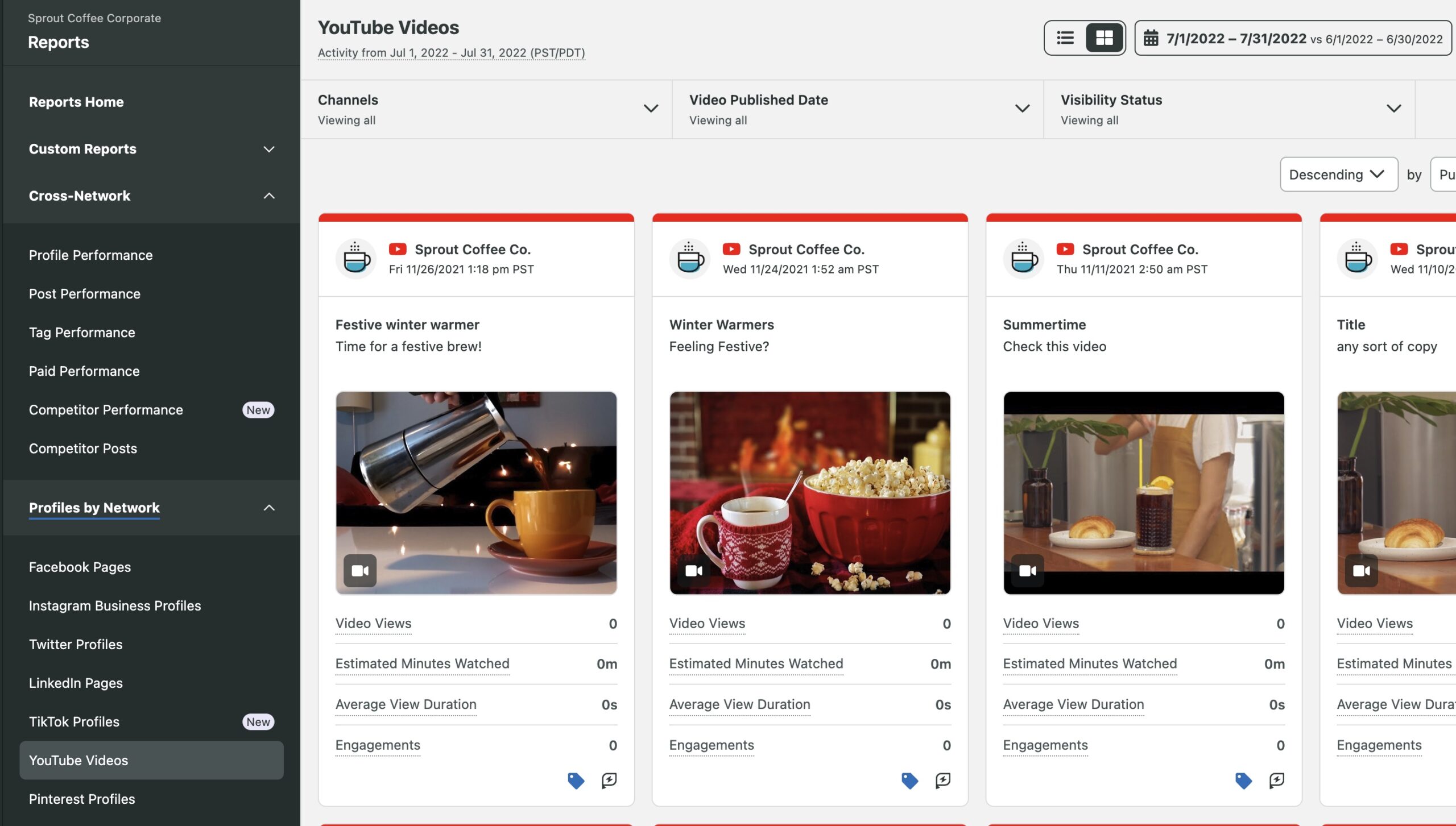Sprout Social's YouTube Analytics dashboard