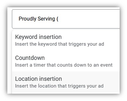 local google ads - example of adding dynamic keywords in the Google Ads ad editor
