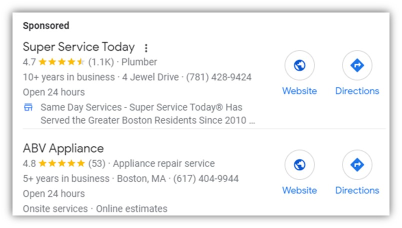 local google ads - google business profile ad examples