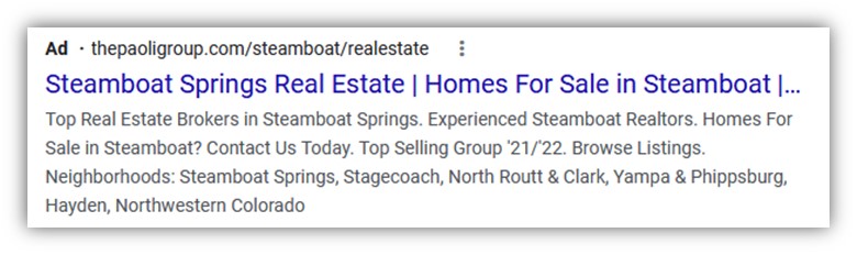 local google ads - example of google ad using structured snippet