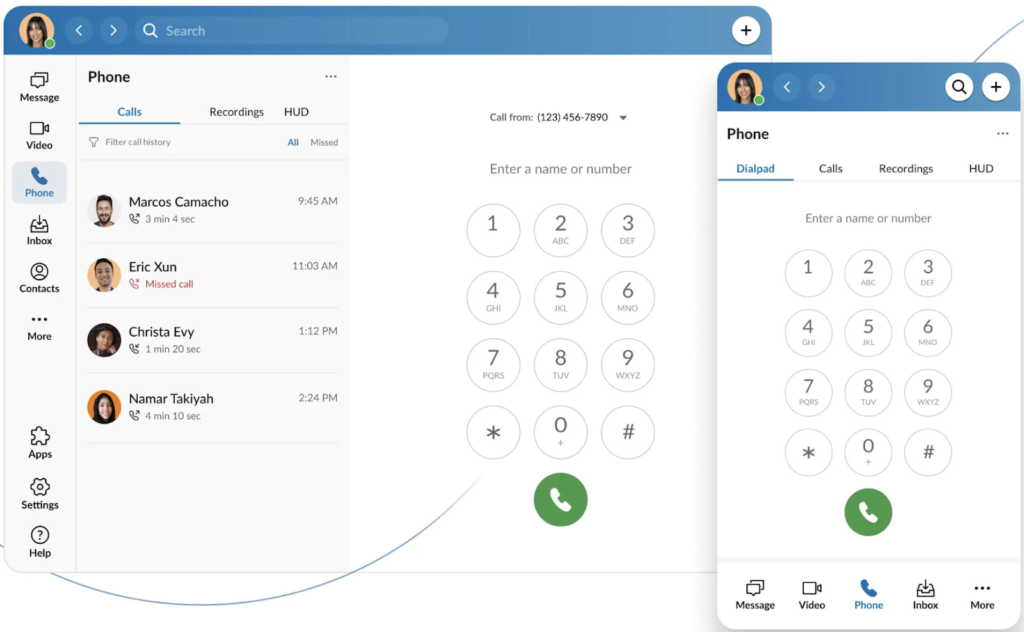 RingCentral phone on desktop and mobile app versions.